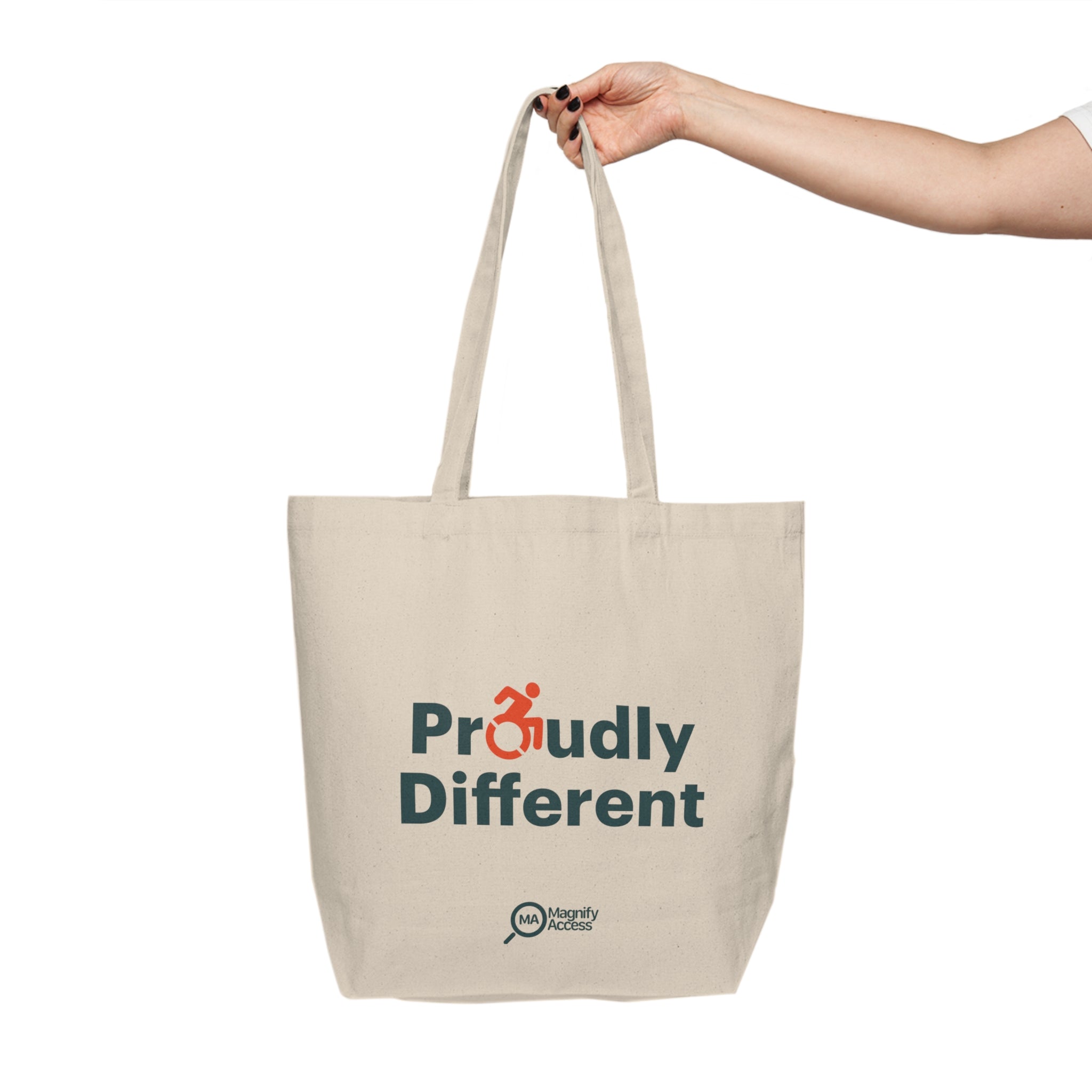 Proudly Different Canvas Tote Bag — Inclusive Disability Pride Reusable Shopping Tote