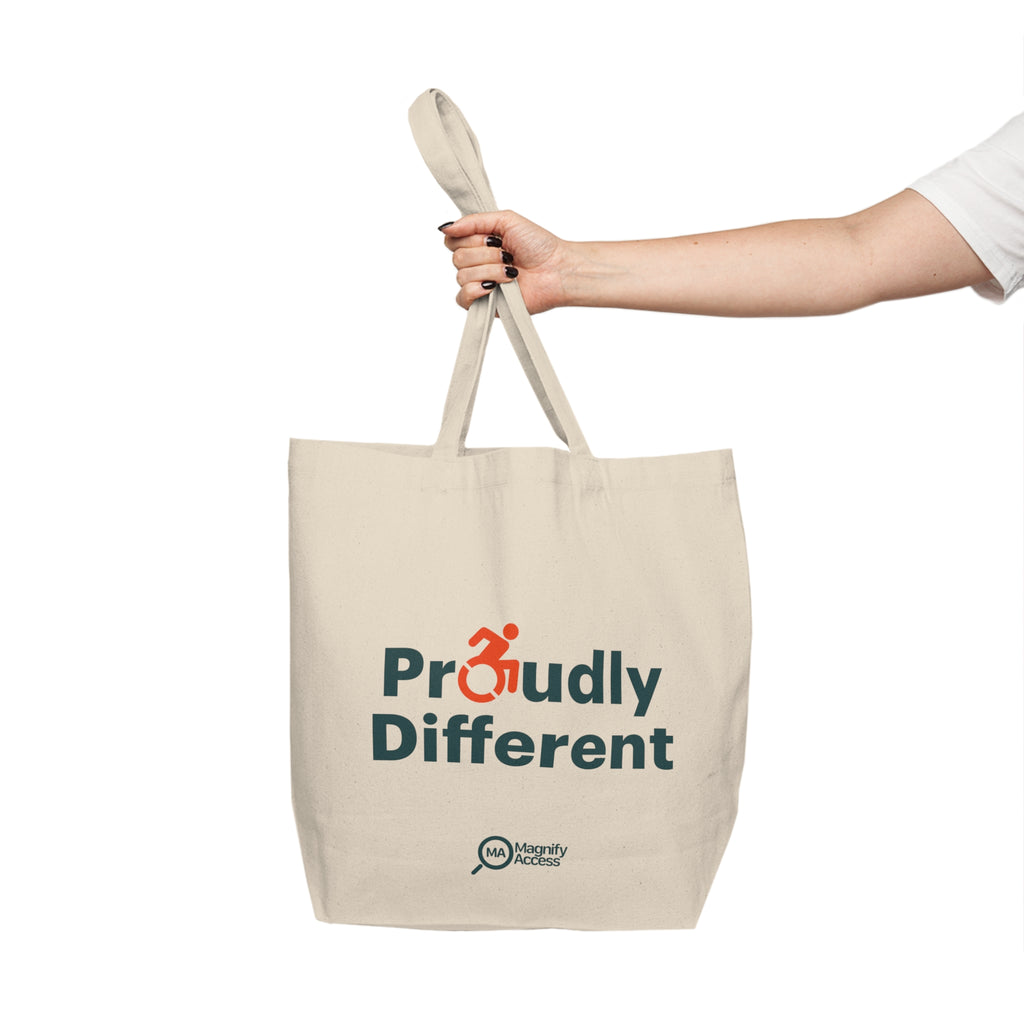 Proudly Different Canvas Tote Bag — Inclusive Disability Pride Reusable Shopping Tote