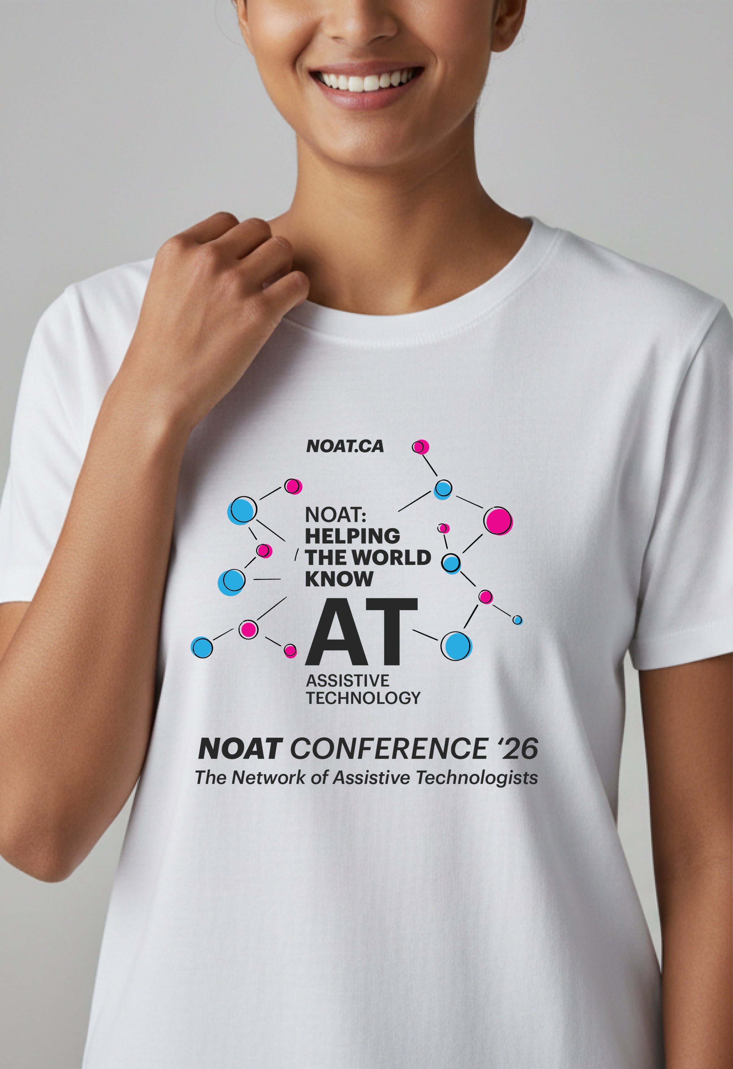 NOAT Conference '26 Assistive Technology T-Shirt — "Helping the World Know AT"