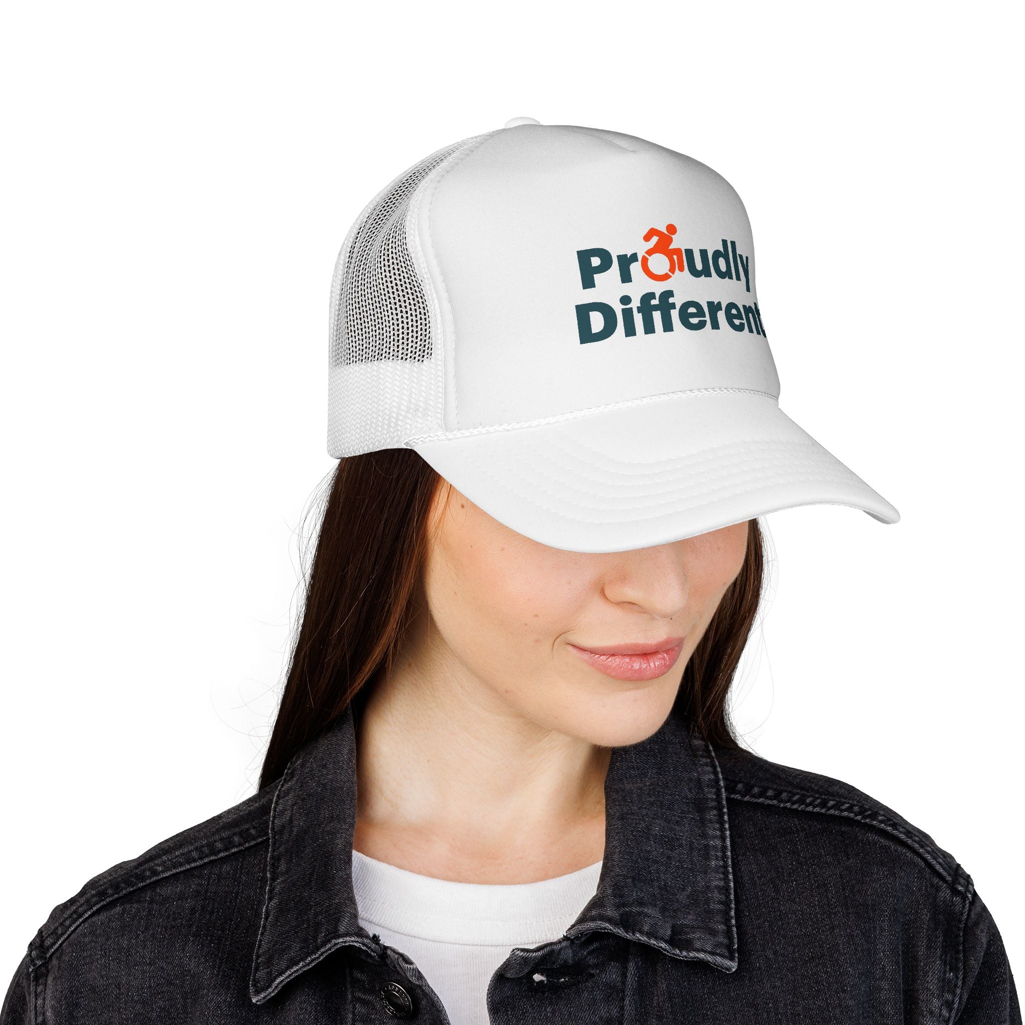 Proudly Different Trucker Cap — Embroidered Adaptive Symbol Mesh Hat