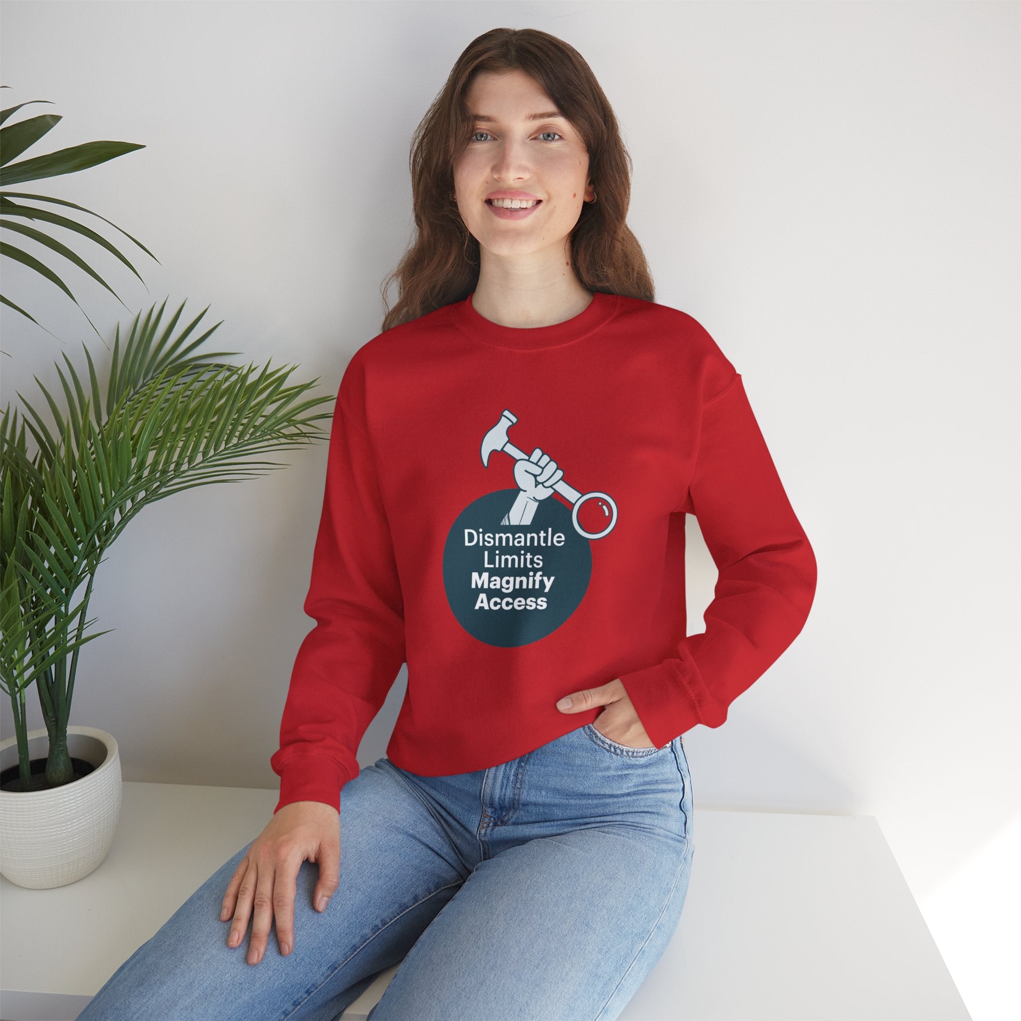 Crewneck Sweatshirt — "Dismantle Limits, Magnify Access" Accessibility Advocate Design